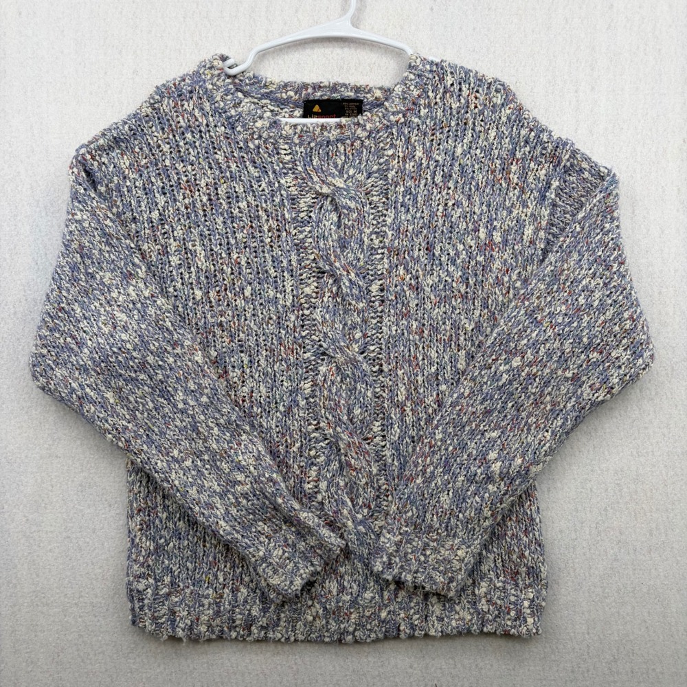 Lizsport Vintage Chunky Cable Knit Sweater Blue Marl Confetti Wool Blend Medium